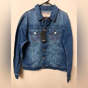 True Religion Blue Denim Trucker Jacket with Red Stitching(brand new)